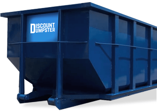 Blue Roll Off Dumpster Rental with Discount Dumpster Logo
