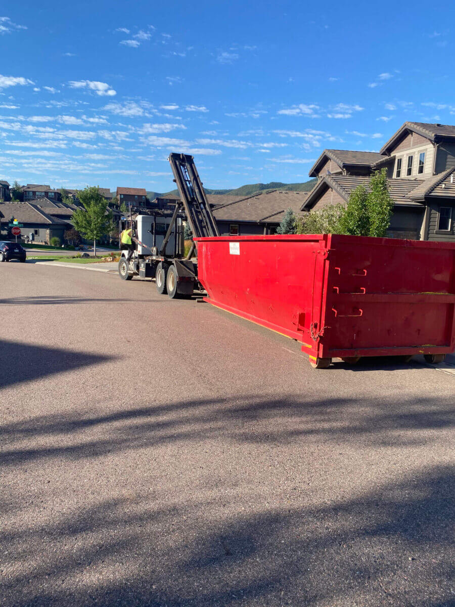Photo of a red dumpster rental in Tulsa, OK
