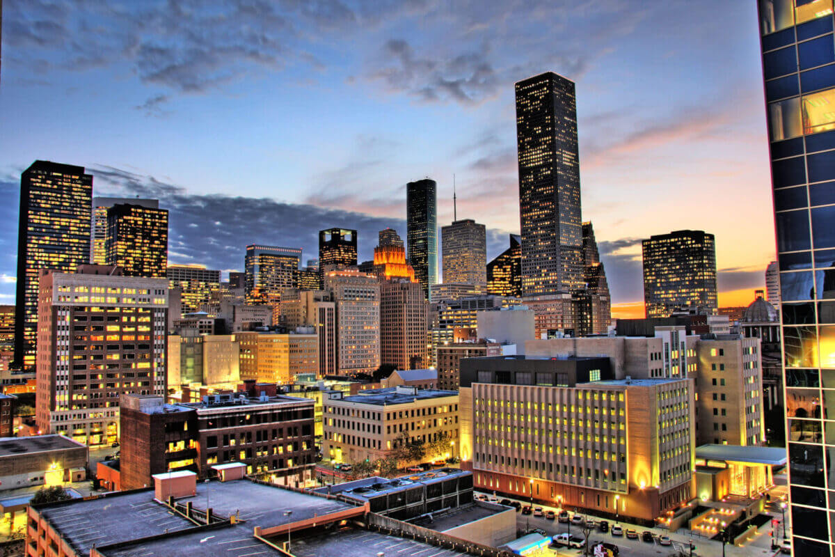 A photo of Downtown Houston at night