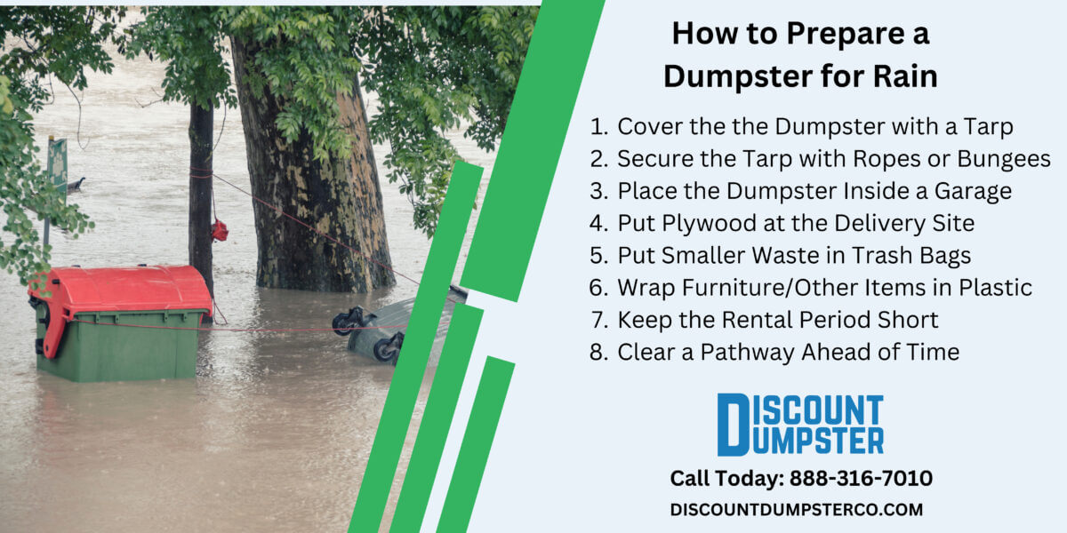 An infographic detailing how to prepare a dumpster for rain