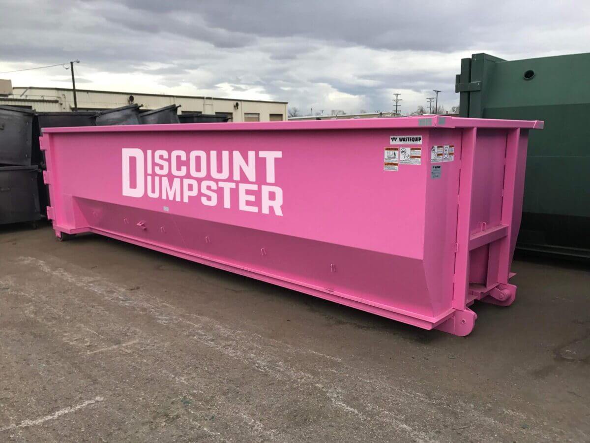 Image of a pink dumpster rental